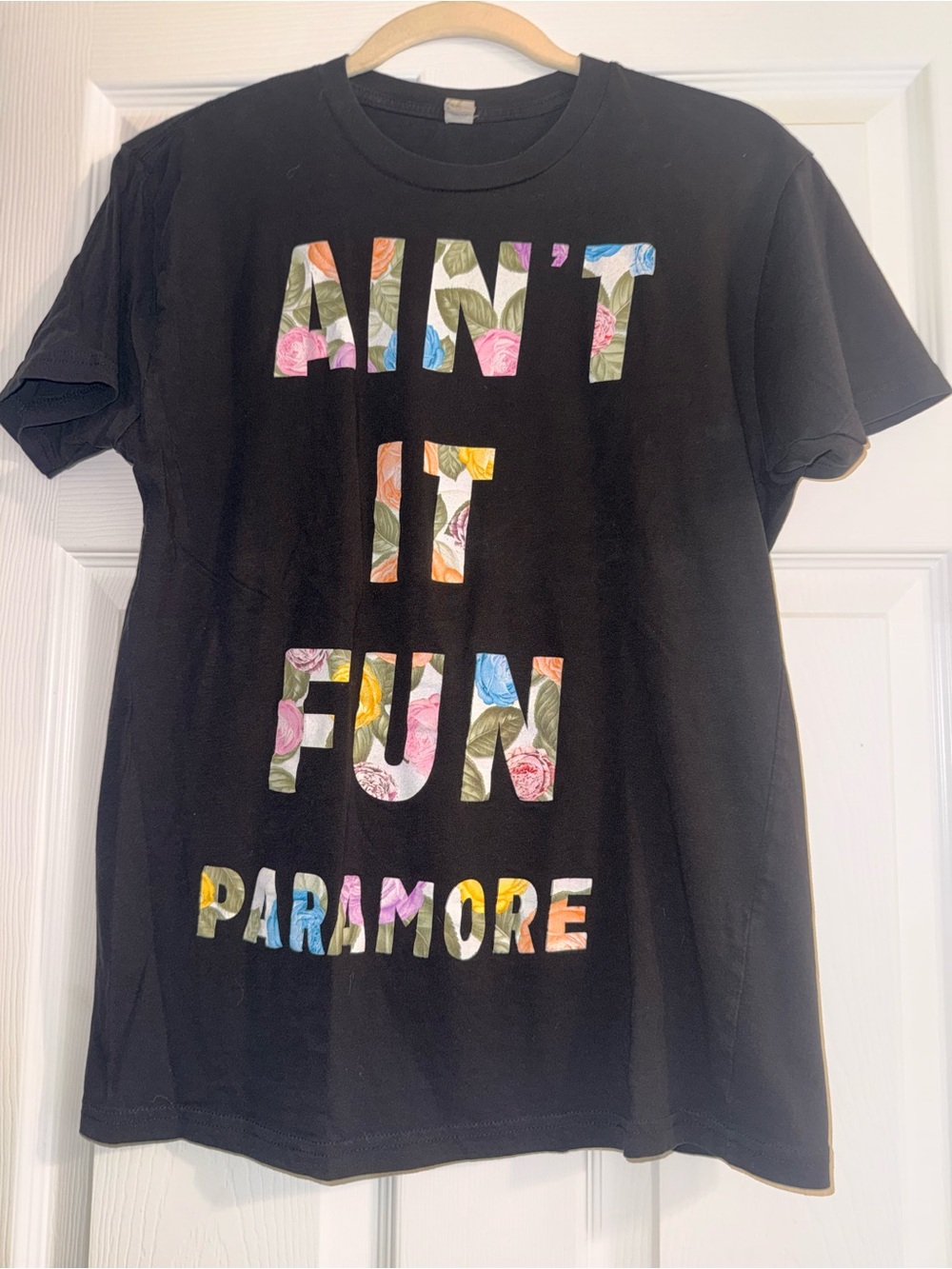 Paramore Ain't It Fun Floral letter band graphic Tee - Black